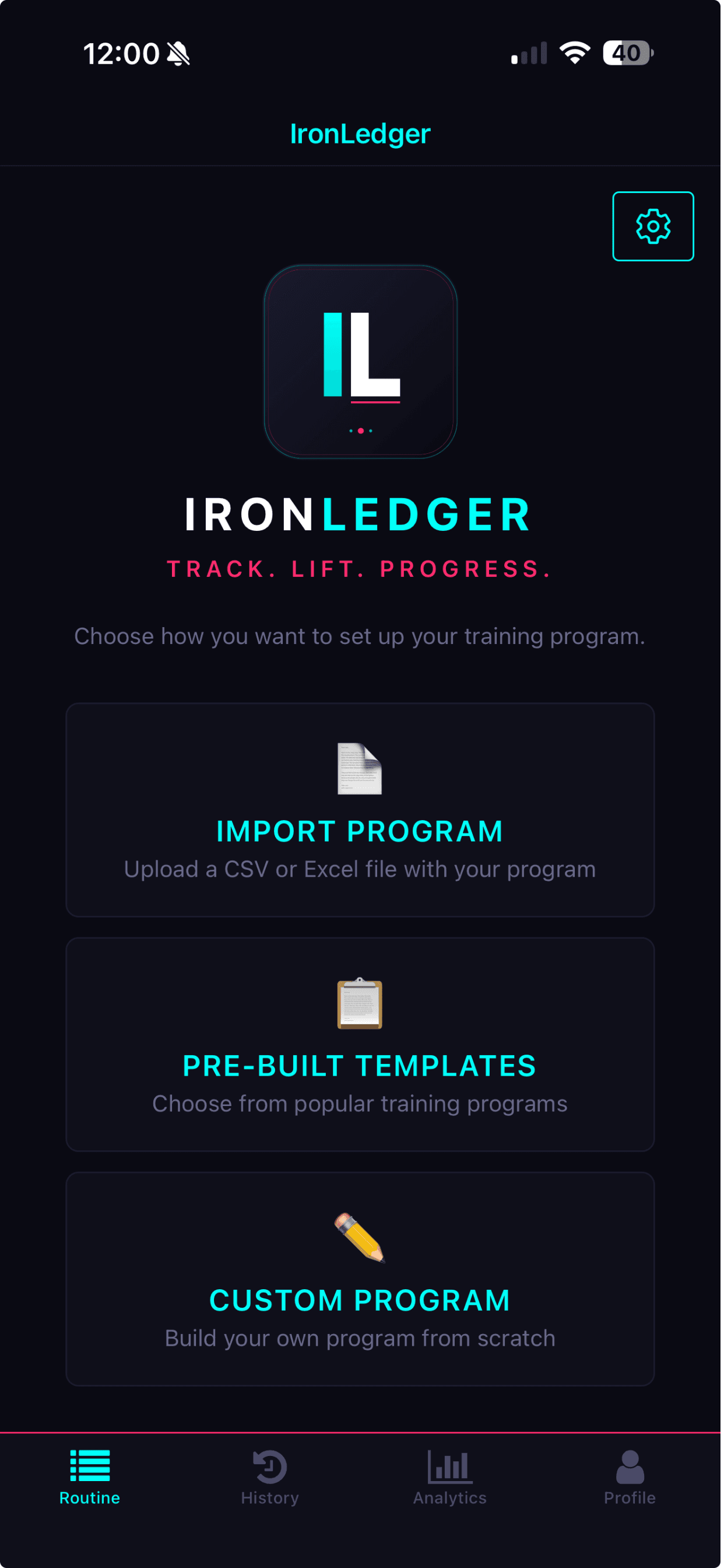 IronLedger program creation and import options